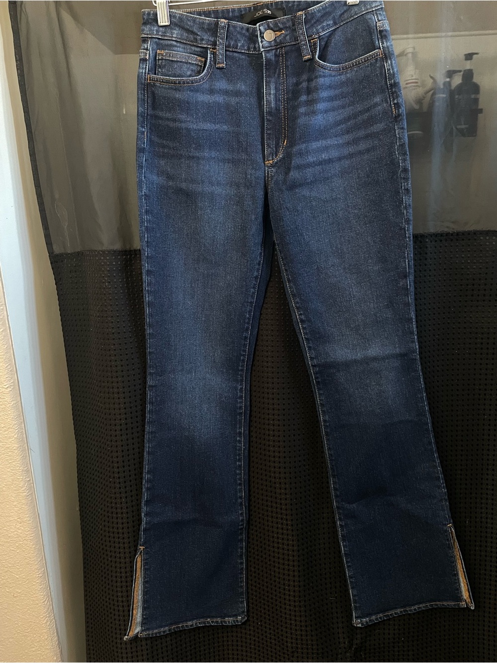 Dark Wash Straight-Leg Jeans with Hem Slits